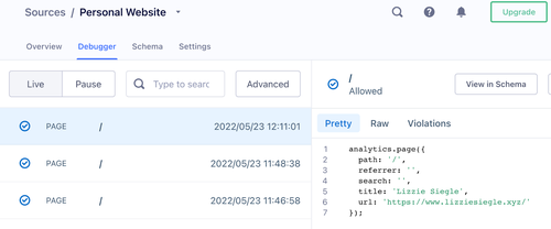 see actions taken by users in Segment console