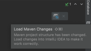 An icon with an "M" shape with a tooltip "Load Maven Changes"