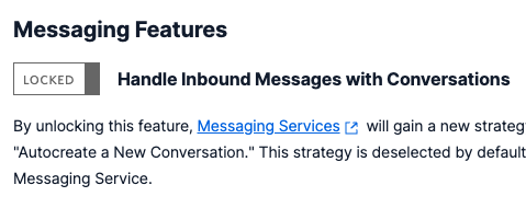 Toggle for the "Handle Inbound Messages with Conversations" setting is set to "Locked".