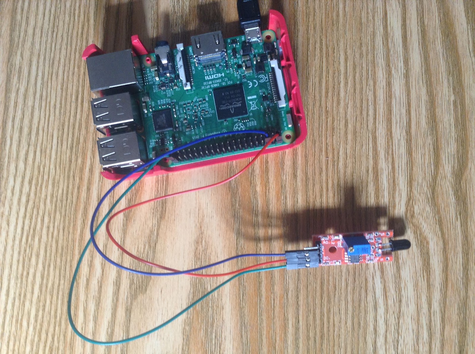 IR flame sensor connected to Raspberry Pi