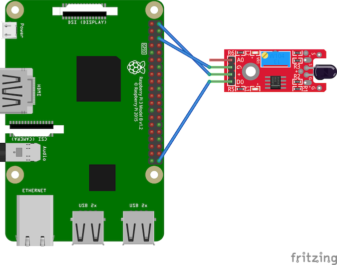 Connections between Raspberry Pi and IR flame sensor