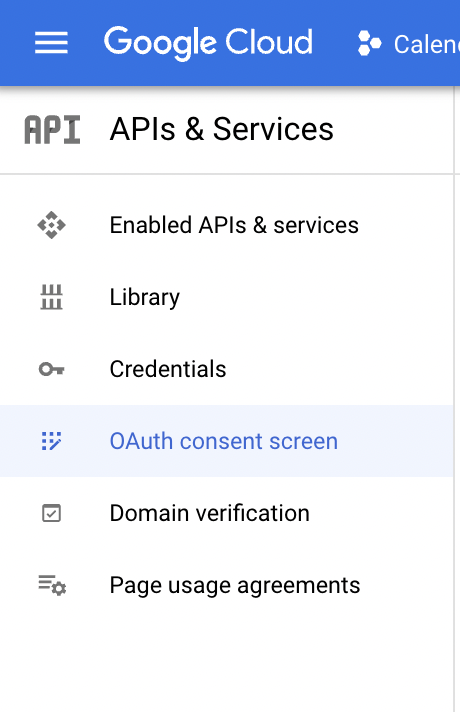 Google Cloud Console navigation showing OAuth consent screen link.