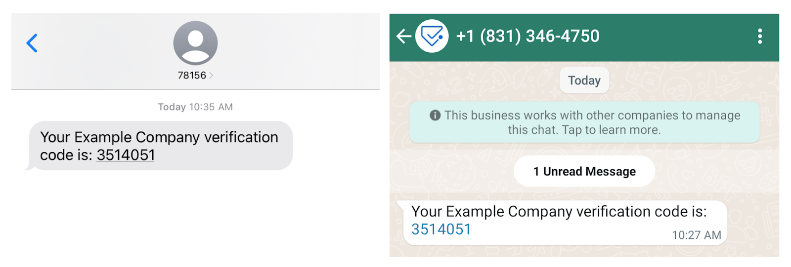side by side comparison of sms and whatsapp messages that show they&#x27;re very similar