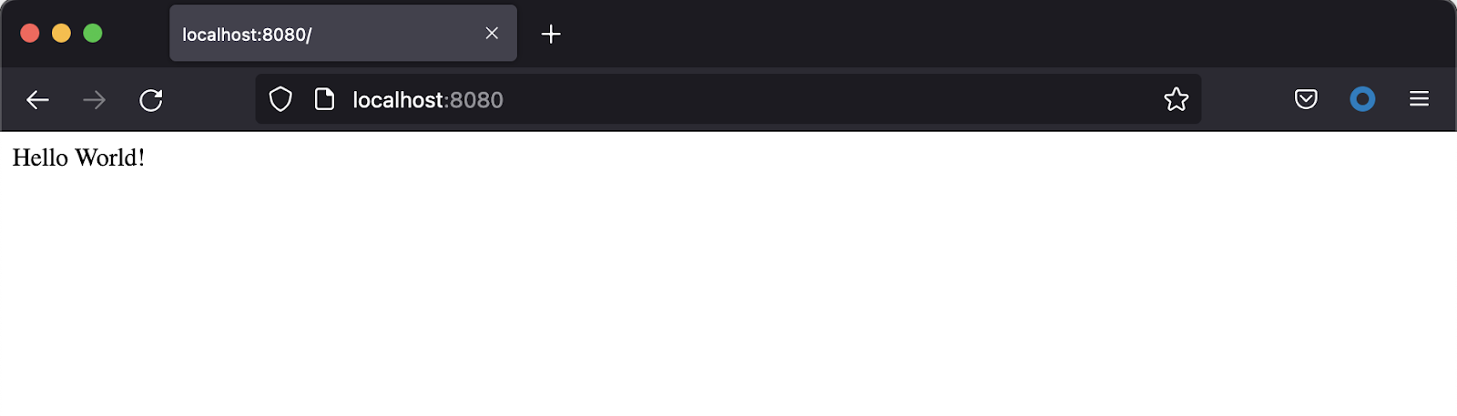 Browser window showing text "Hello World!"