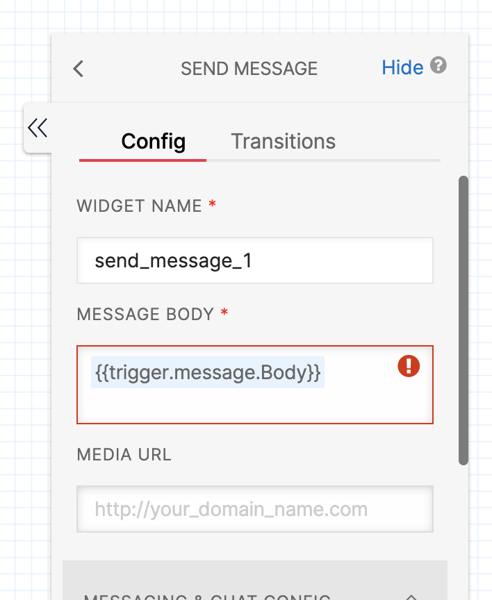 screenshot showing code in message body field