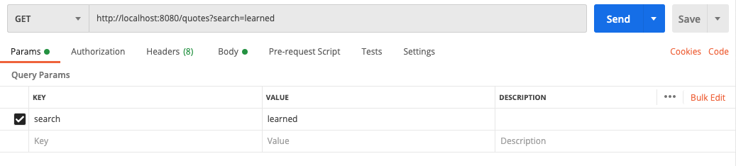 postman get request with appended search value at the end of the url 