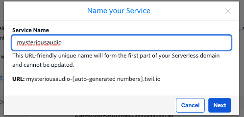 name your service on the twilio assets dashboard