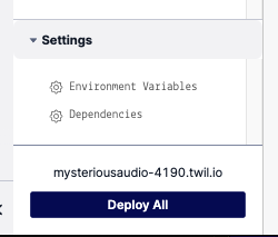 twilio assets settings with deploy all button 
