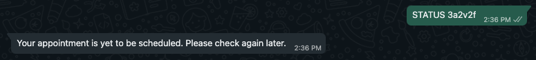 WhatsApp conversation for checking the status of an appointment
