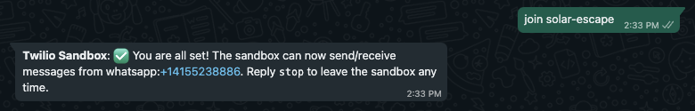 WhatsApp message from the Twilio Sandbox