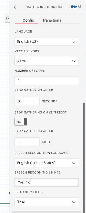 The configuration of the gather widget