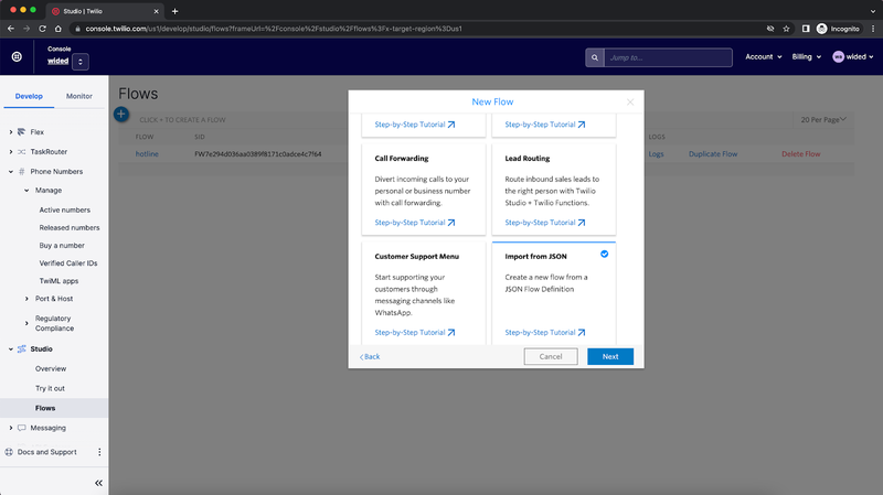 Import a flow from a JSON file