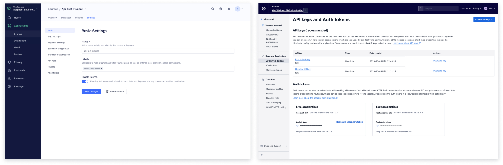 Settings screen shown to respondents, from Segment (left) and Console (right).