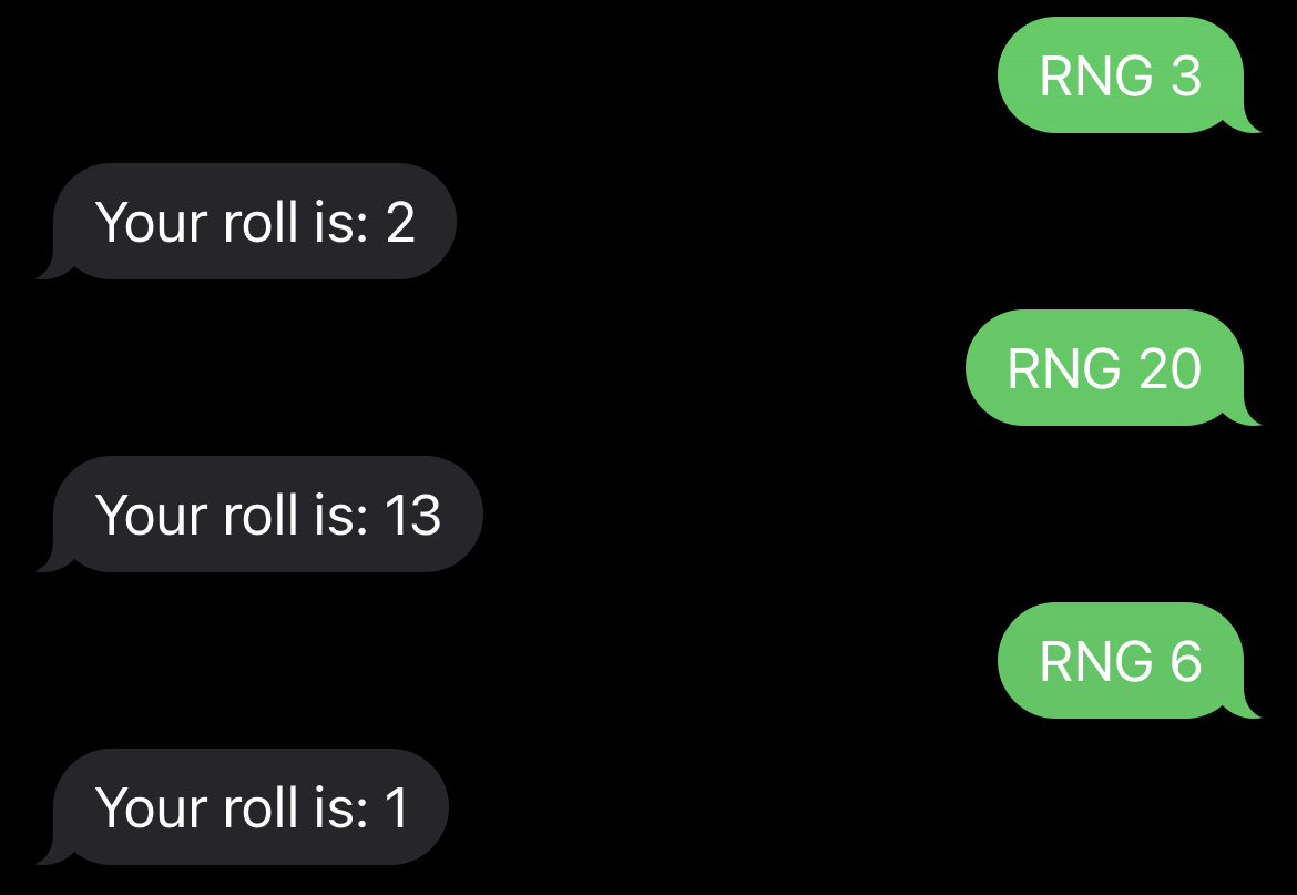 Sample RNG requests and resulting rolls