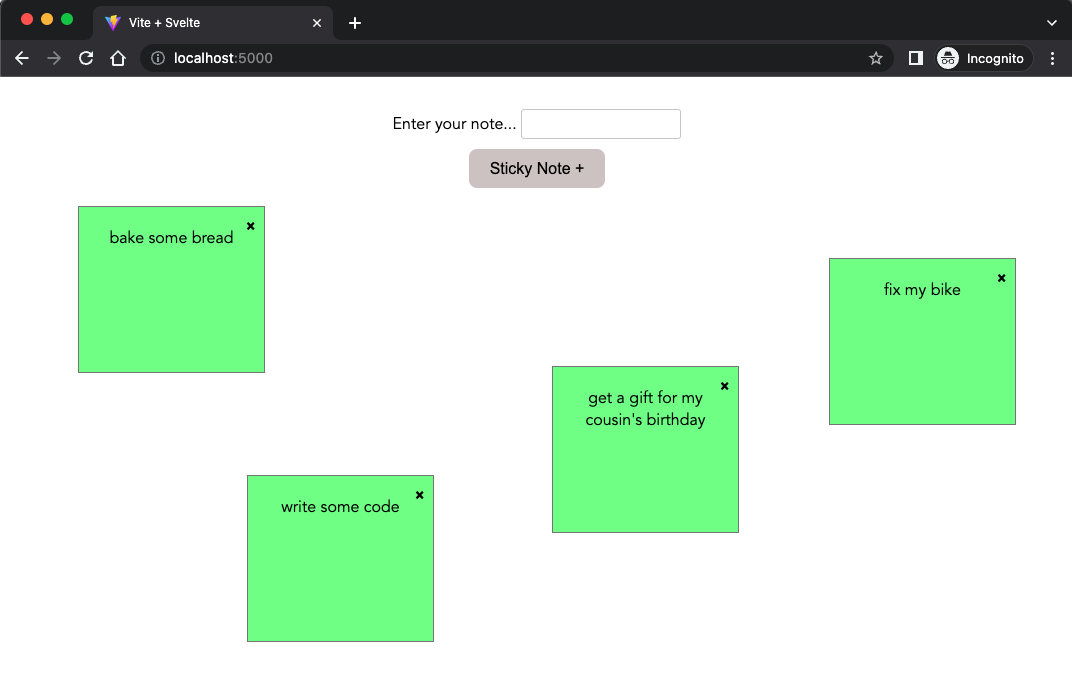 Sticky notes app with four different sticky notes at different places on the page