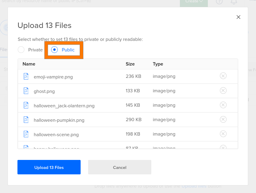 Set uploaded files to be public before uploading them to the DigitalOcean Space