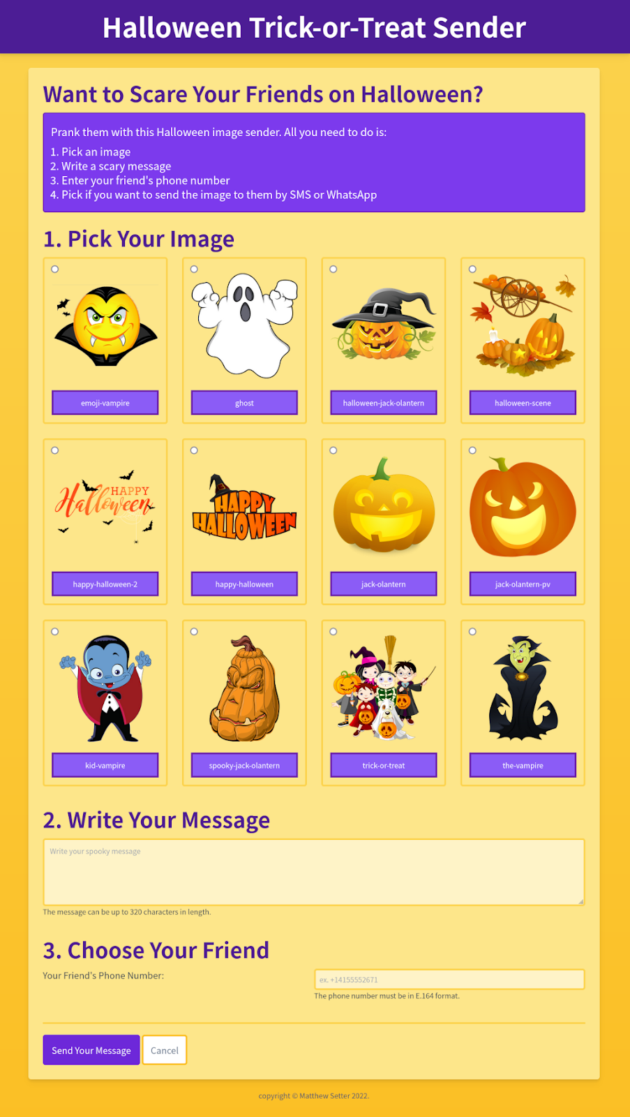 The complete Halloween-themed web app