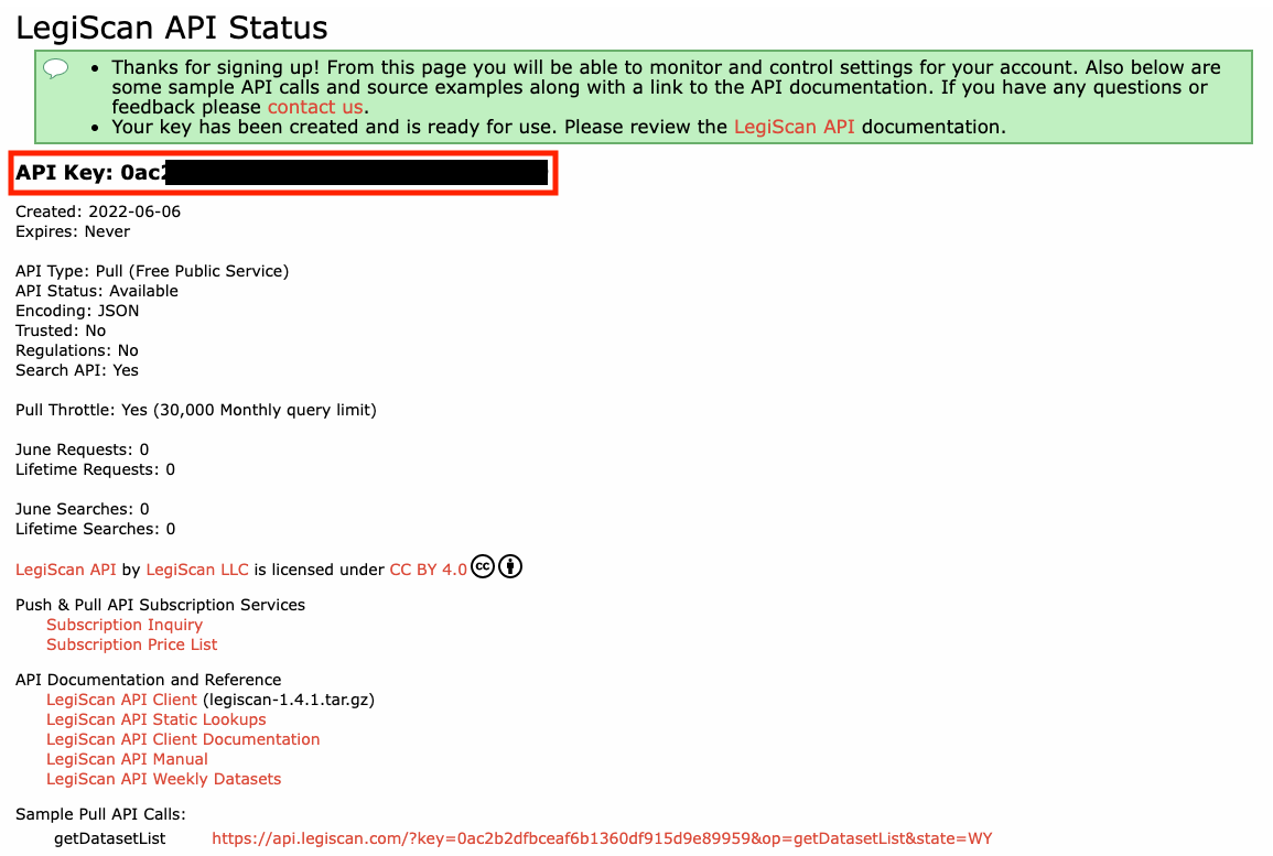 LegiScan API Dashboard