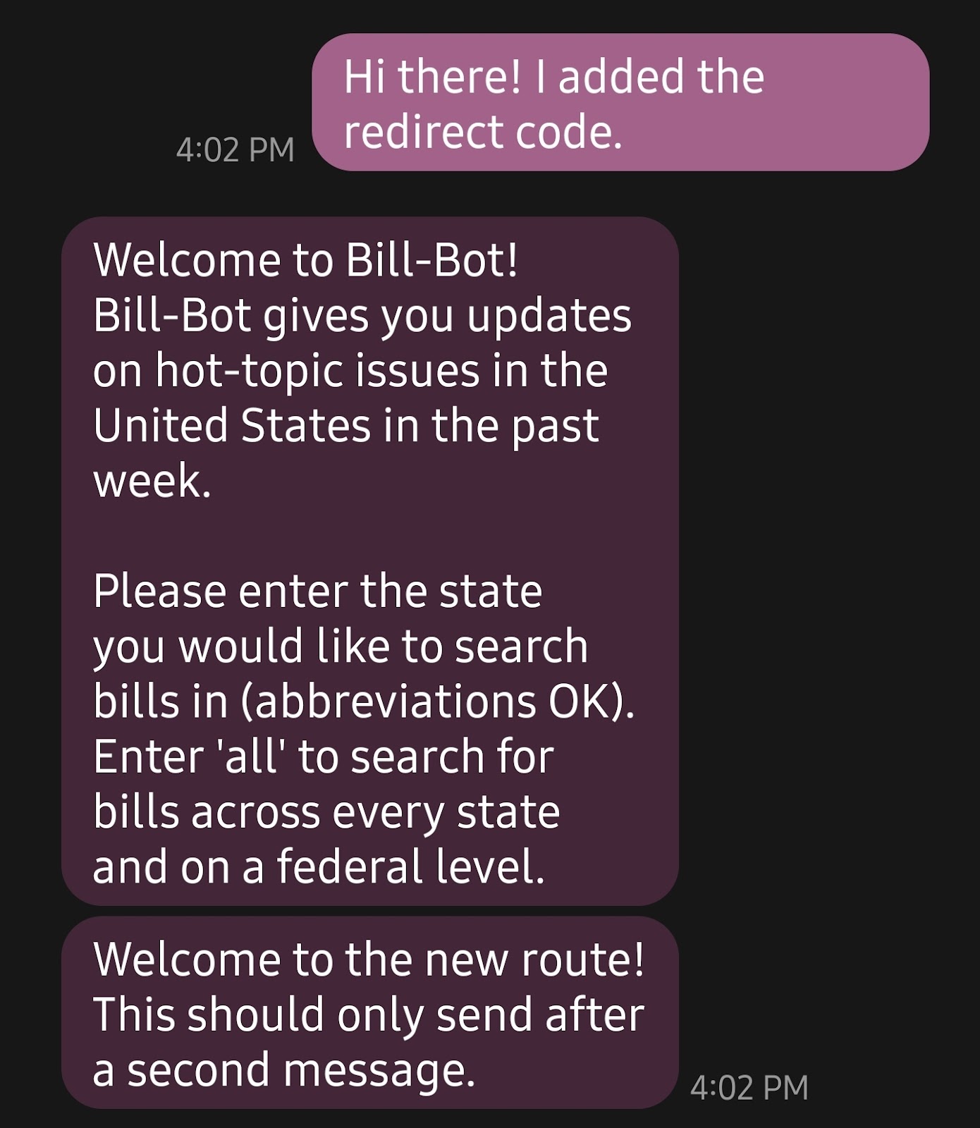 Incorrect Bot Response - Step 2 (Location Designation)