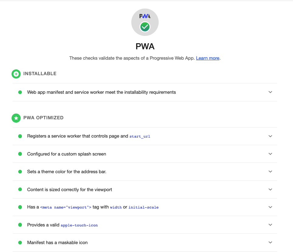 Completed PWA audit report