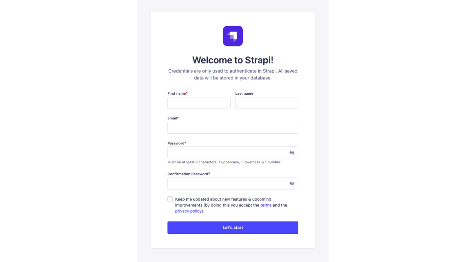 Admin Sign Up page in Strapi