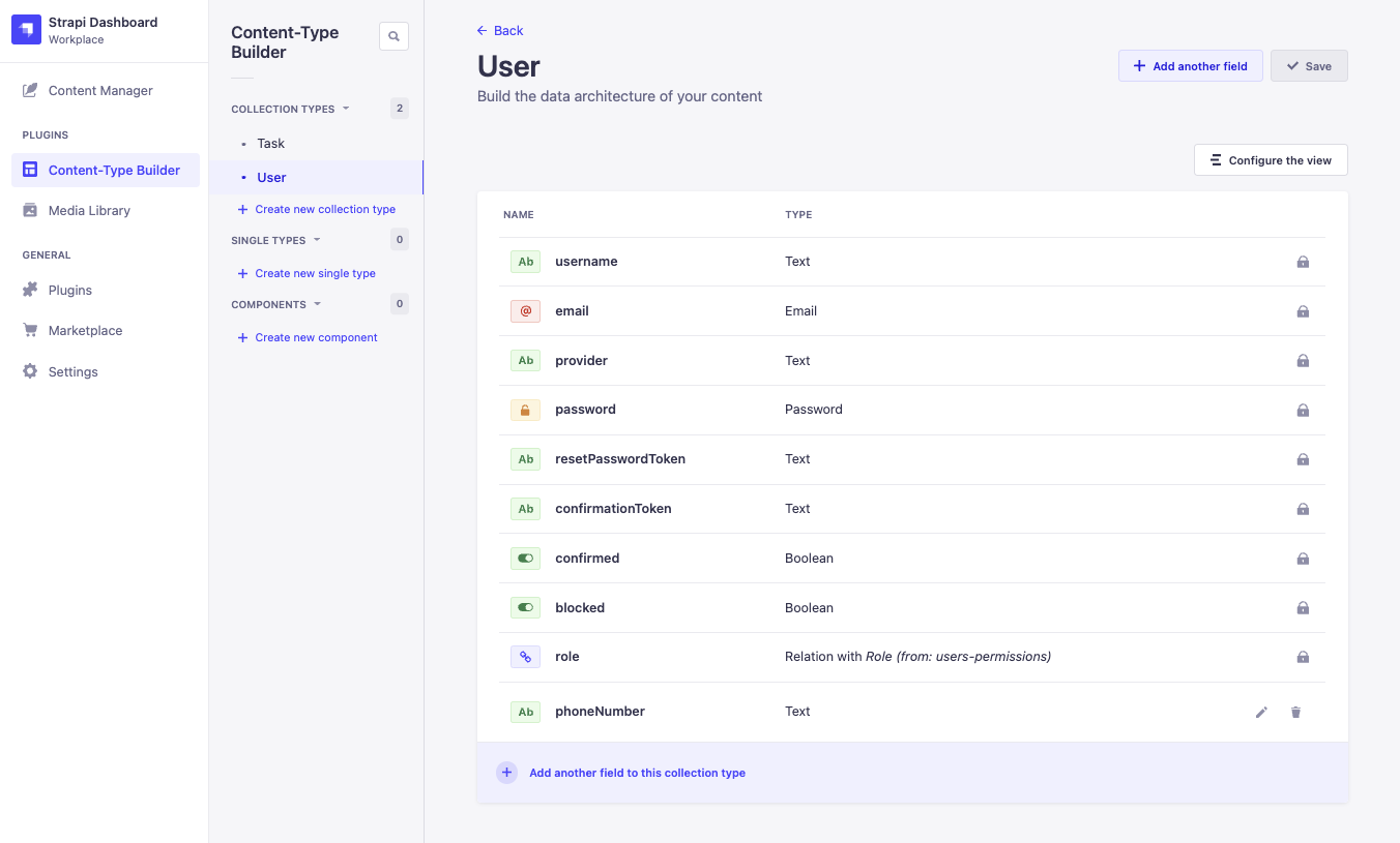 Fields for User Collection type