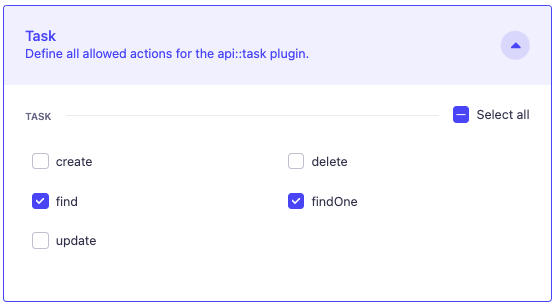 Permissions for Task collection type for Authenticated role