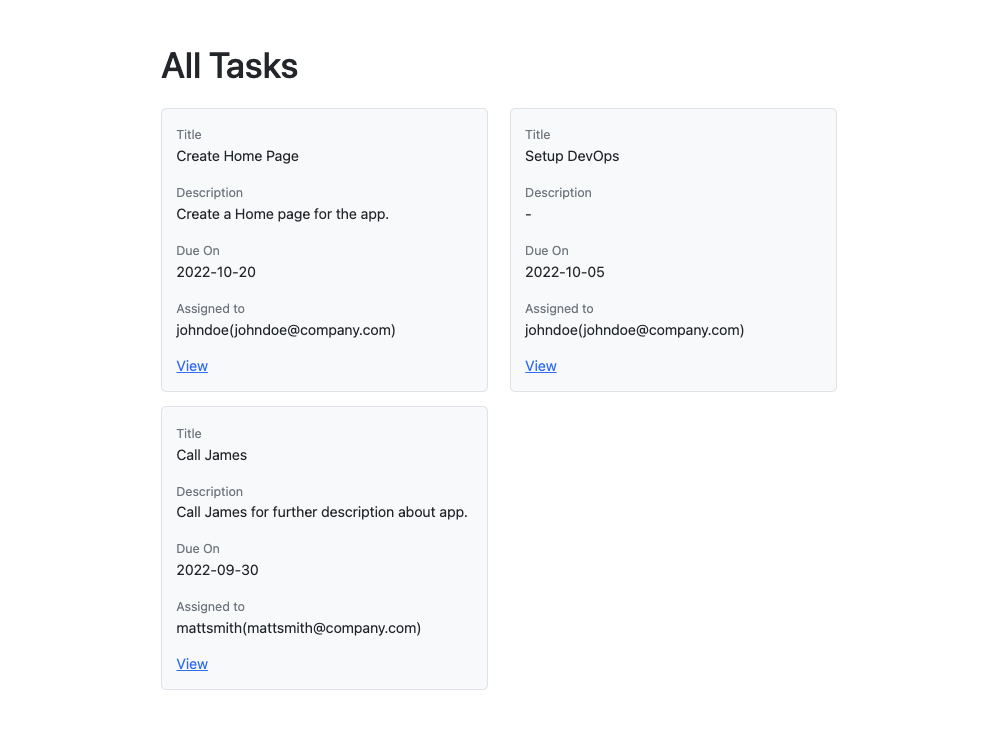 All Tasks Page for Task Assignment app