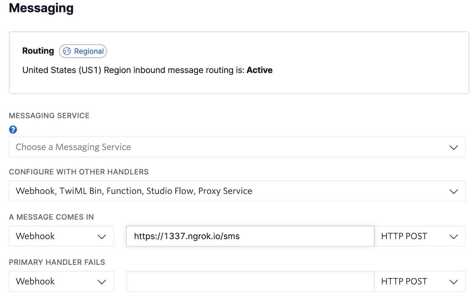 Adding a Twilio messaging webhook