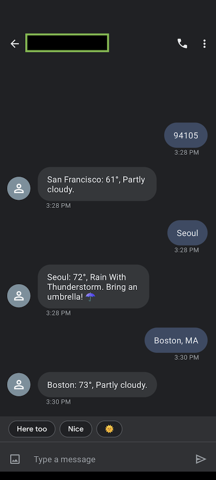 Getting weather data via SMS on smartphone