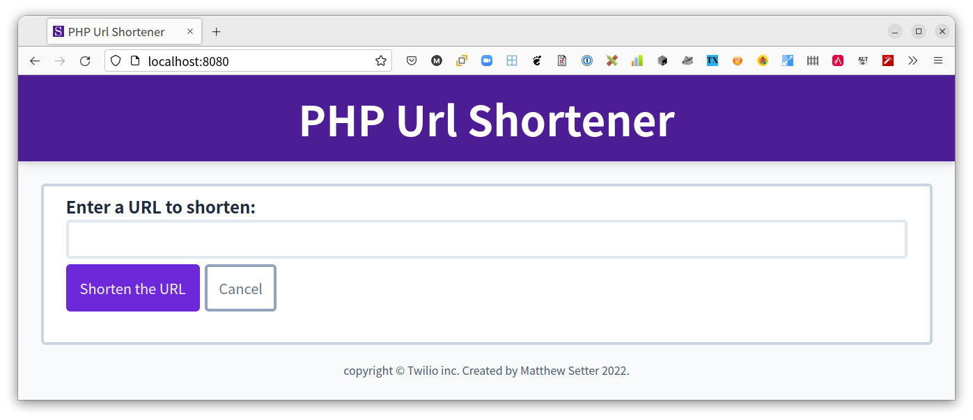 The default view of the PHP URL shortener.