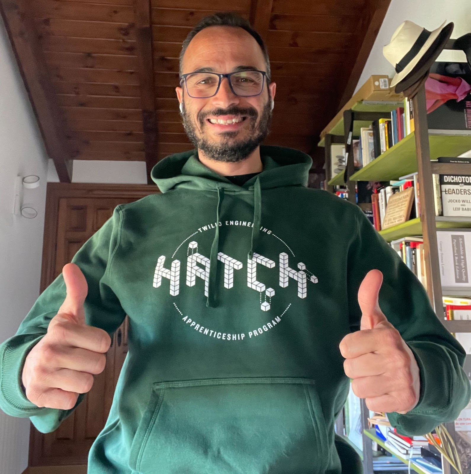 Ivan wearing a hatch sweatshirt