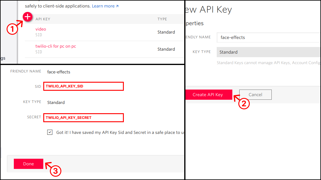 Twilio API Key SID and Secret