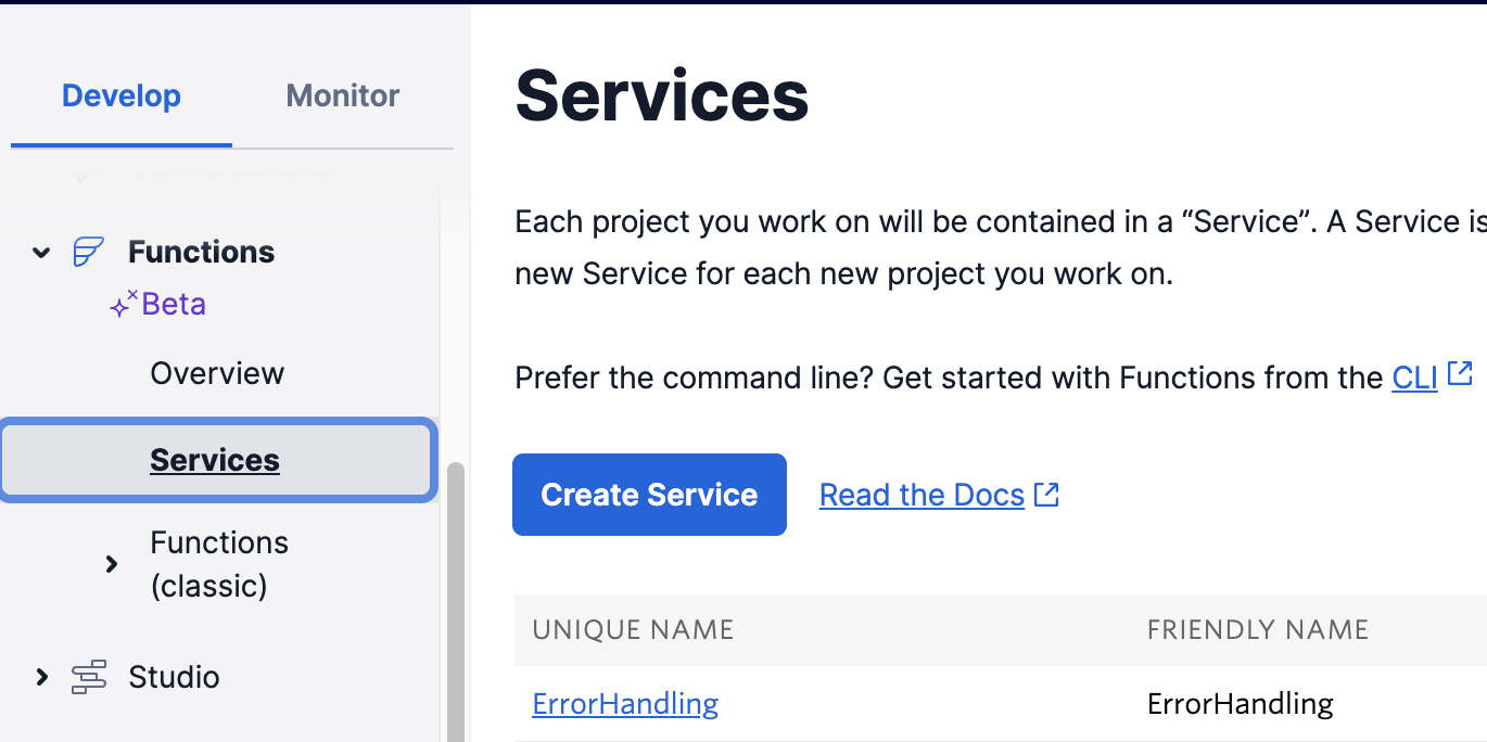 Image of the "Create Services" feature