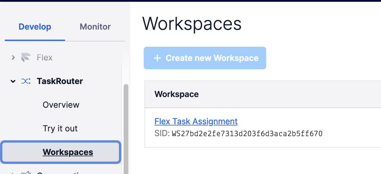 "Create new workspace" screen