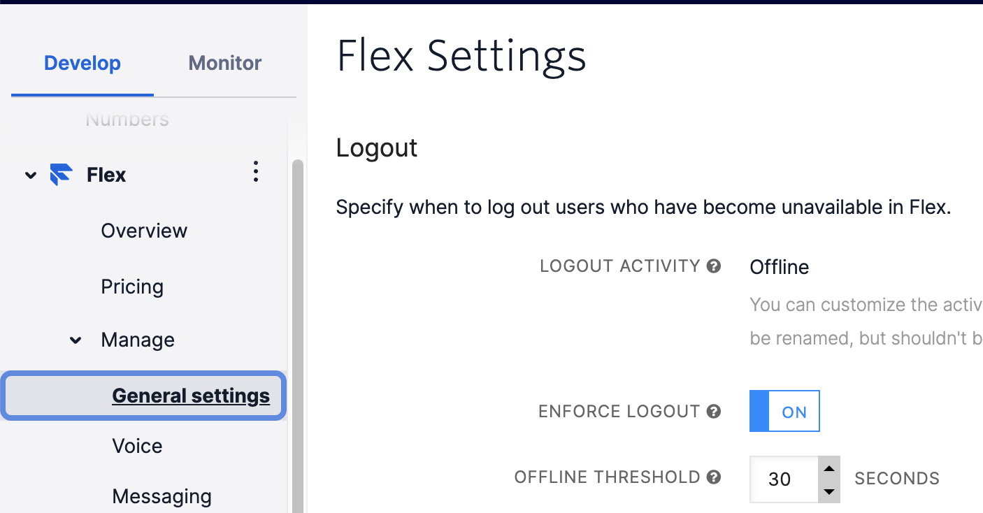 "Flex Settings" screen