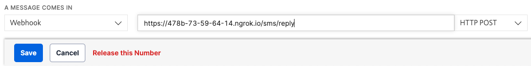 The URL field is surrounded by two select inputs The "Save" and "Cancel" buttons are at the bottom of the page.