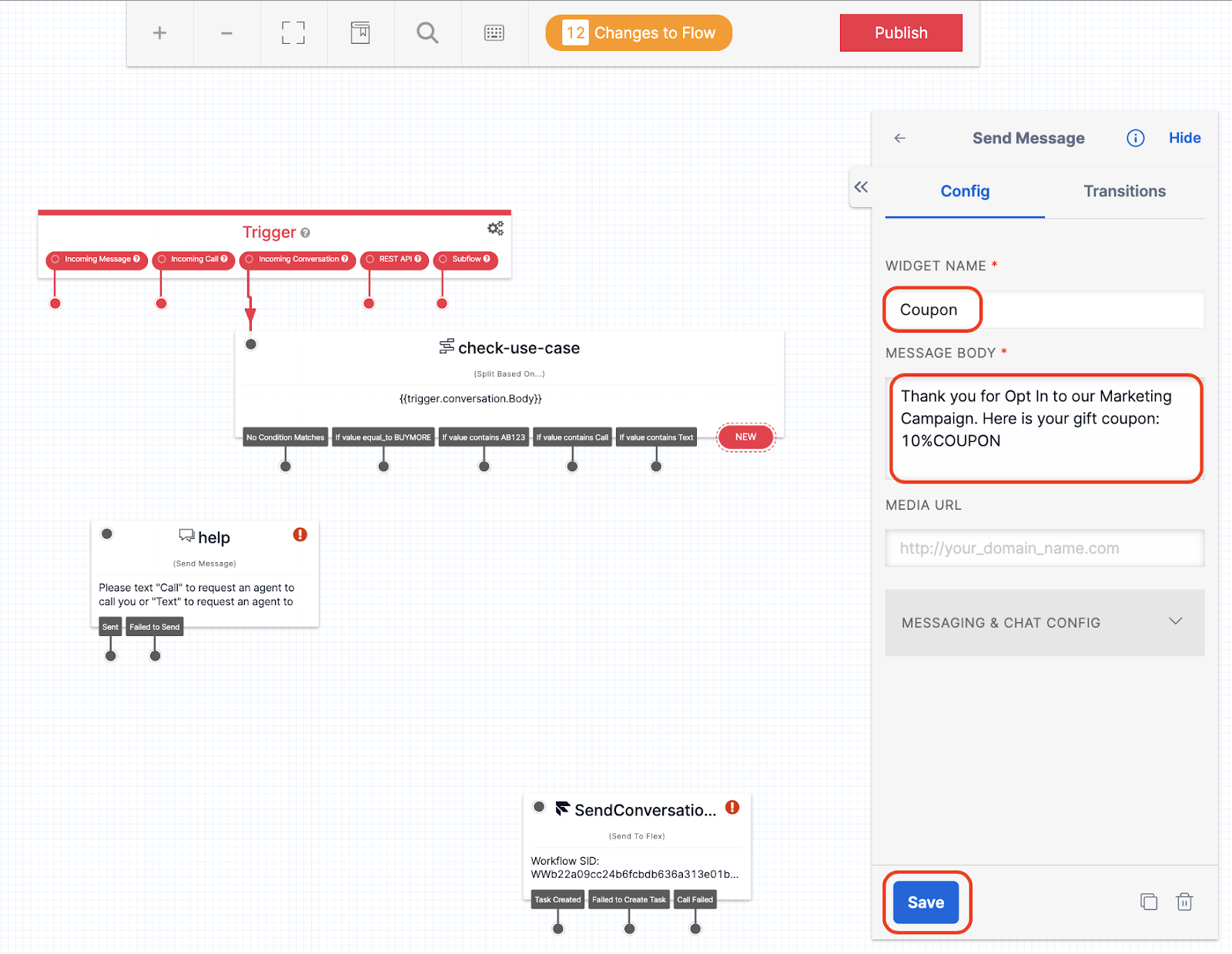 Set the message body in the Send Message widget