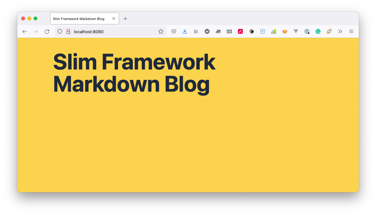 The initial view of the Slim Framework Markdown blog&#x27;s default route