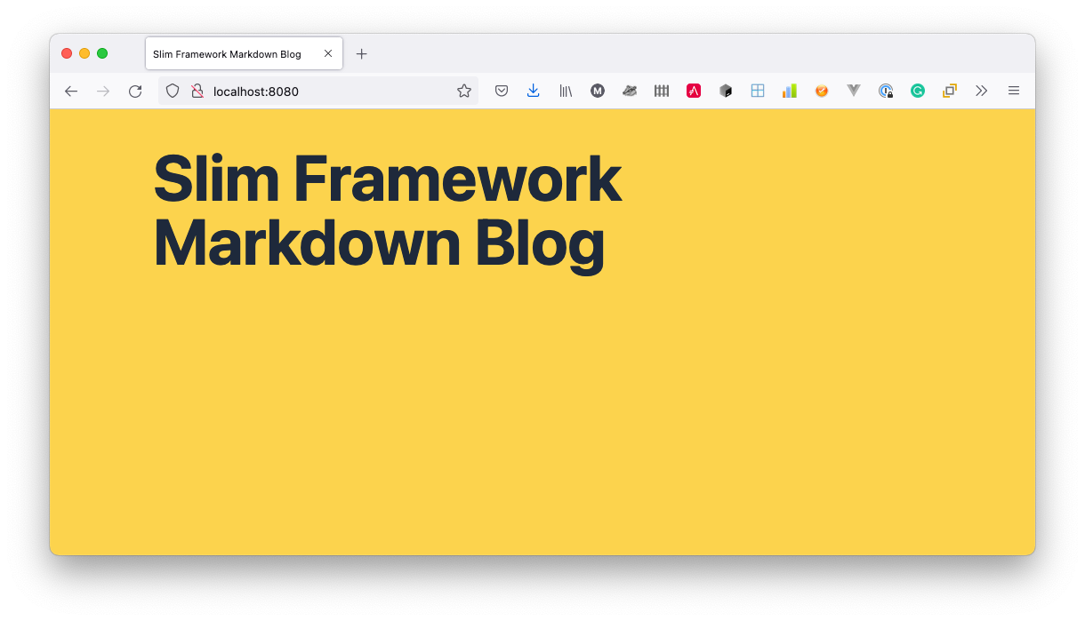The initial view of the Slim Framework Markdown blog's default route