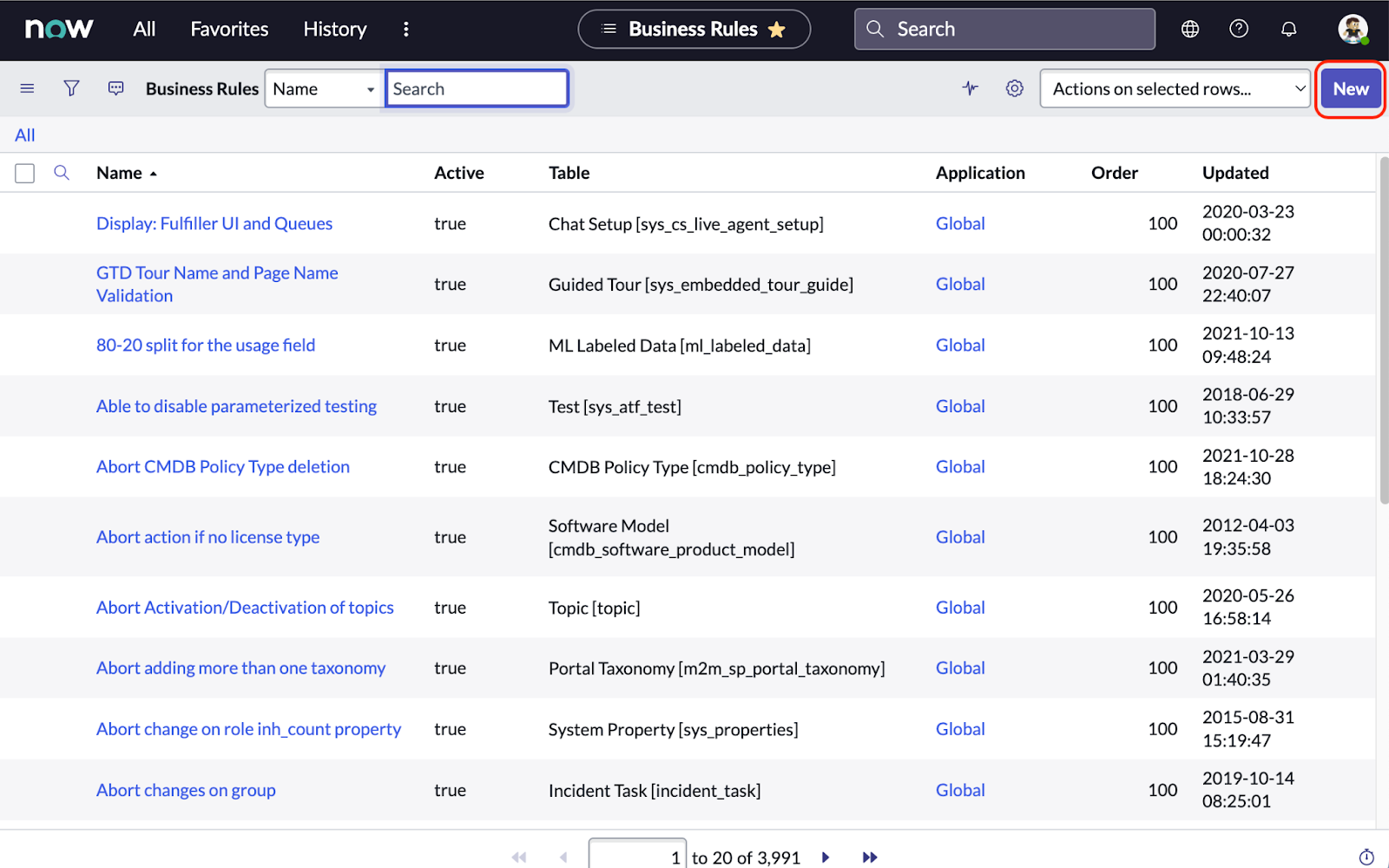 Adding a new ServiceNow business rule