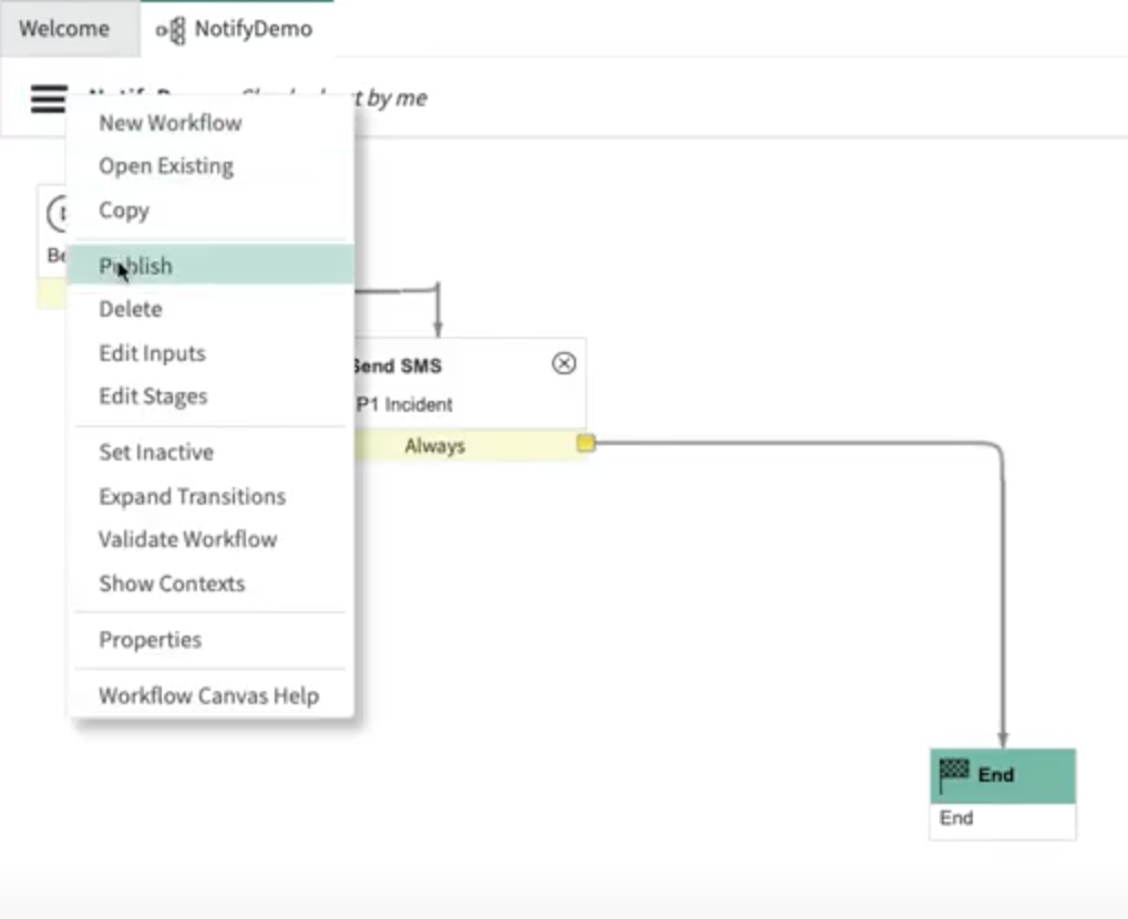 Publish a Workflow in ServiceNow