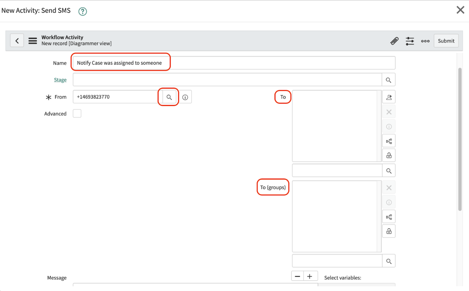 Filters and settings to Send SMS in ServiceNow