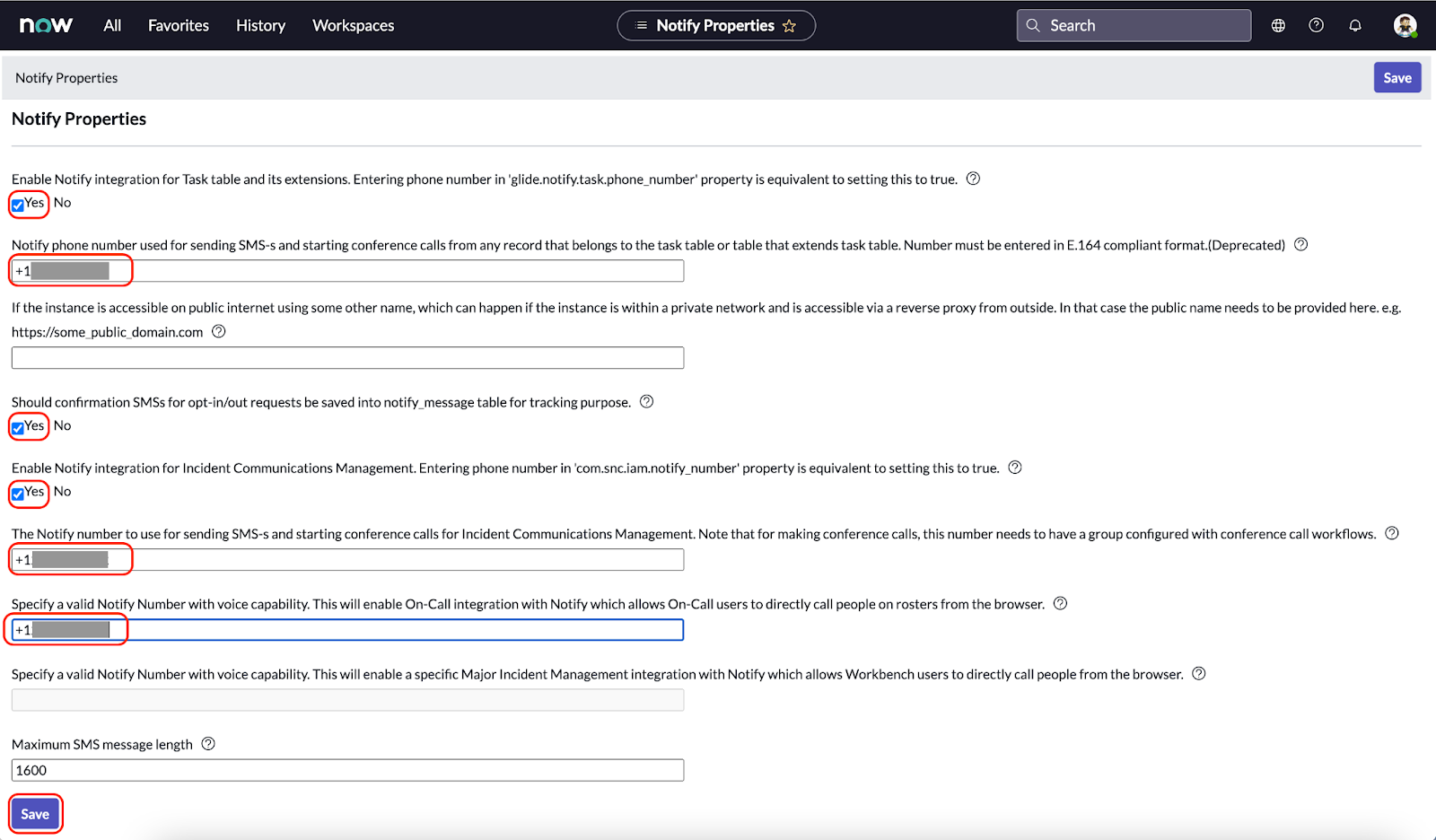 Update the ServiceNow Notify preferences