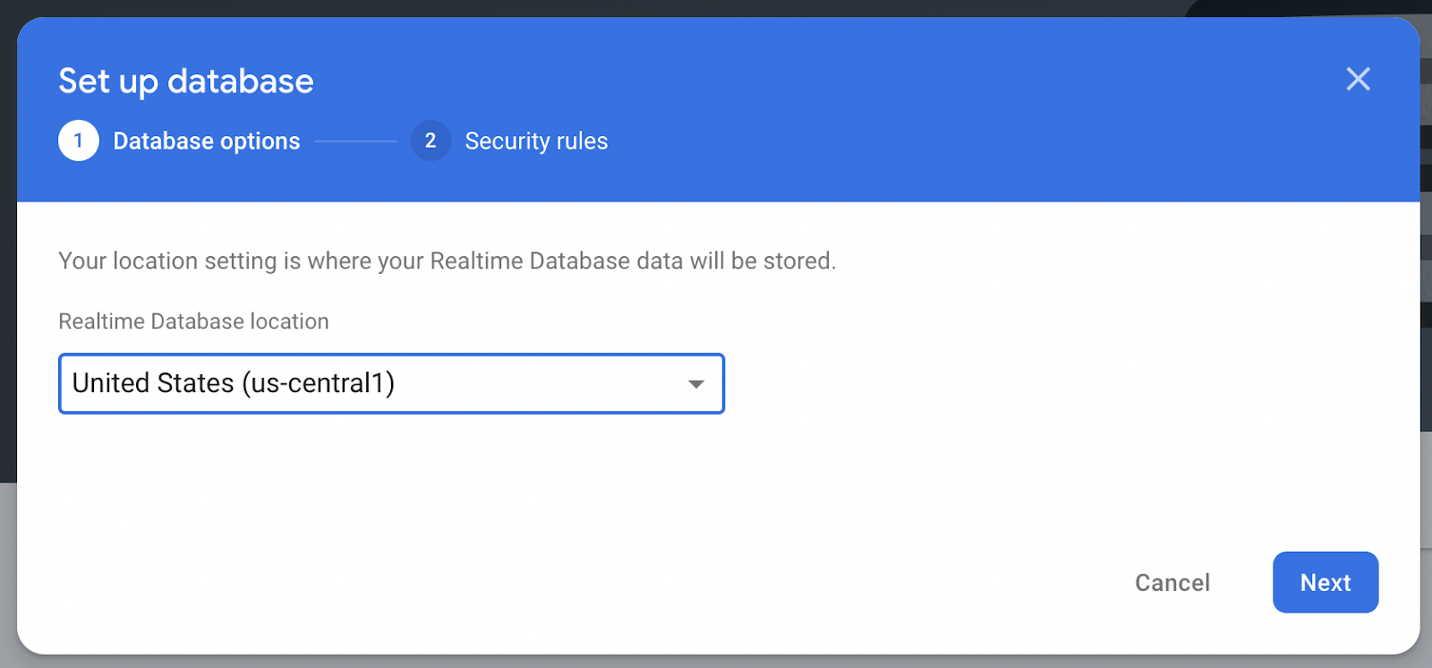 Set the Firebase realtime database location