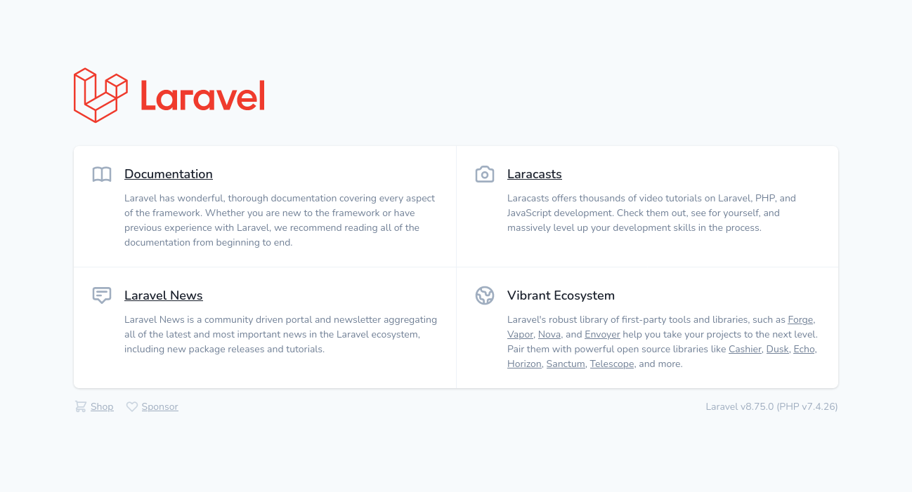 The default Laravel home page
