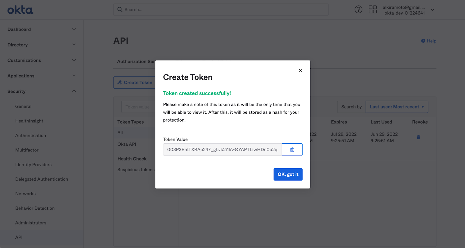 Create an Okta API Token