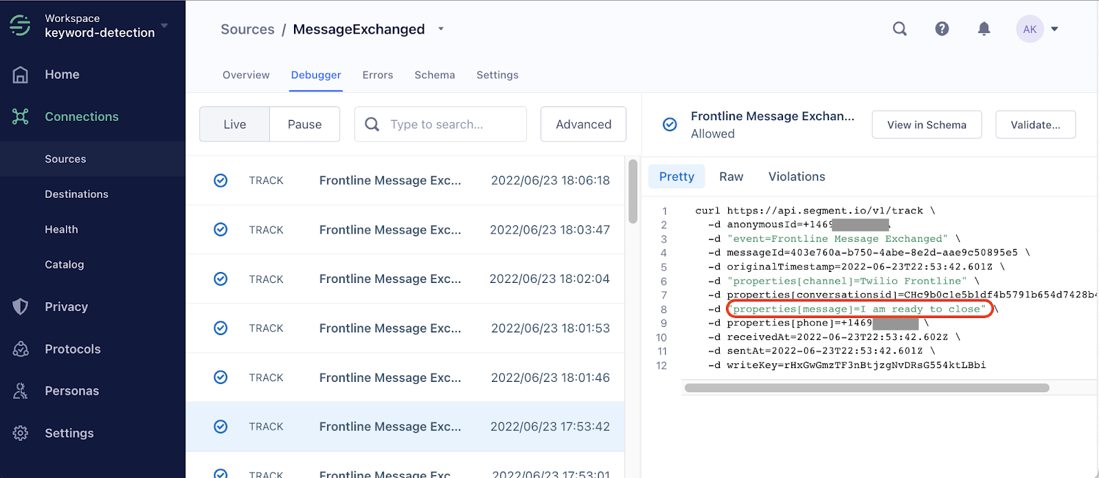 Monitor messages in the Segment Debugger