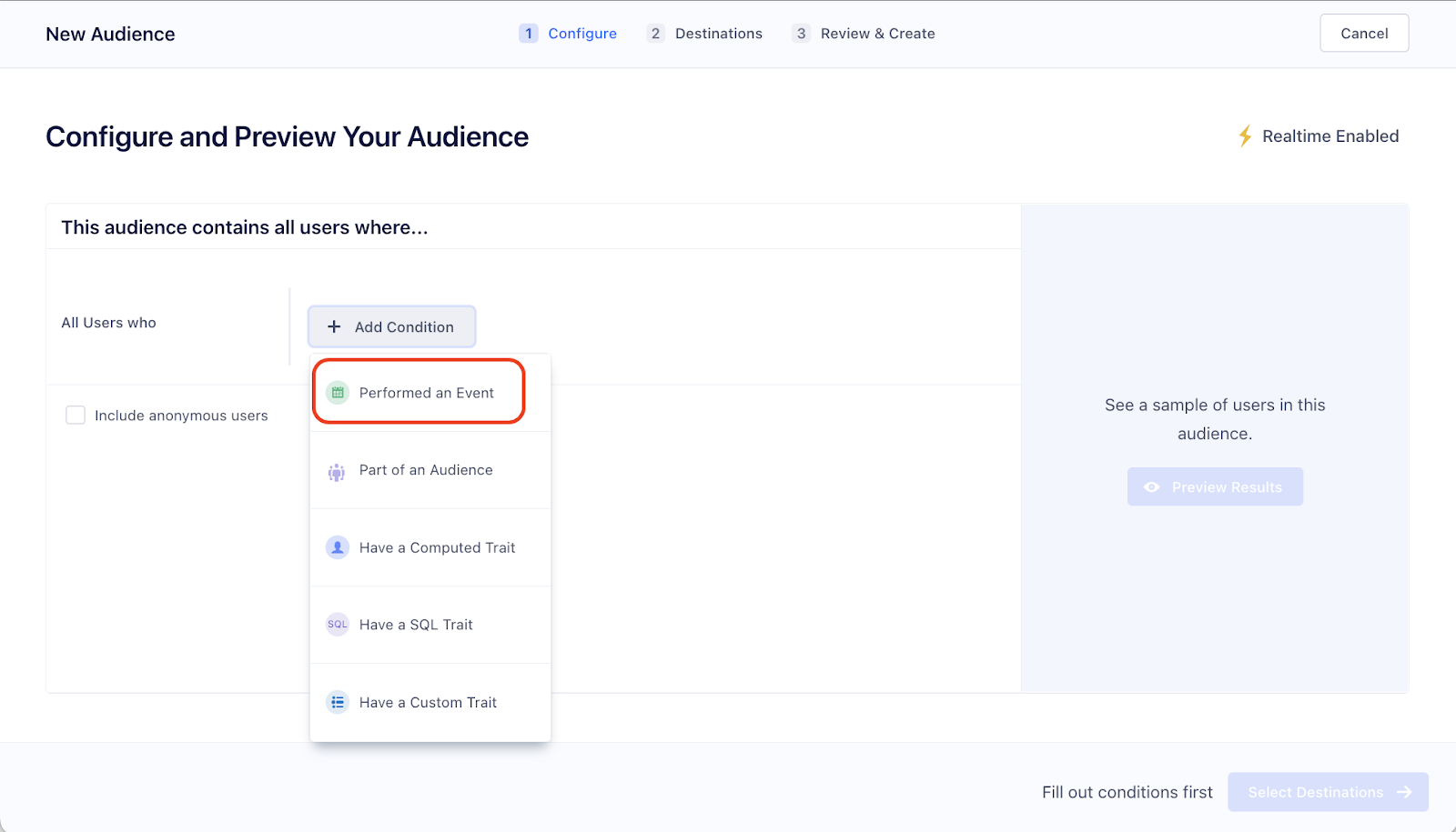 Preview a new audience in Twilio Segment