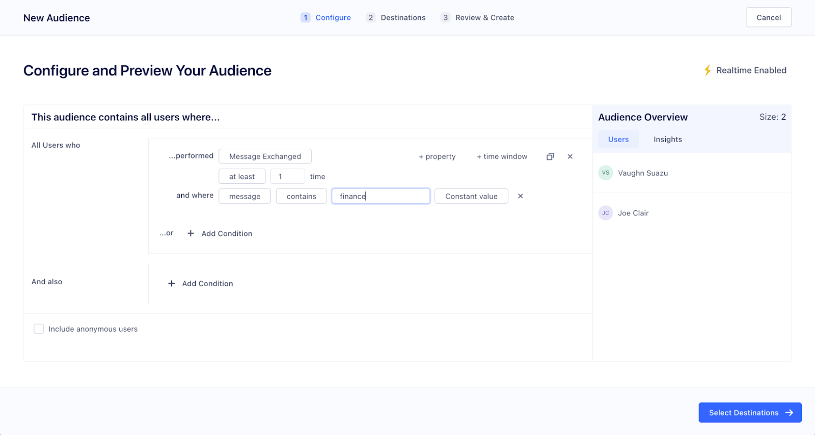 Add new filters and preview audience in Twilio Segment